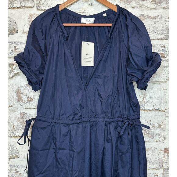 A.L.C. Odin Poplin Midi Asymmetric Cotton Dress Maritime Navy Blue Size 8 NWT - Picture 8 of 15
